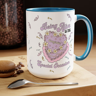 Being Alive is the Special Occasion Vintage Cake Confetti Two-Tone Coffee Mug, 15oz