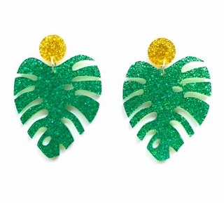 Monstera Leaf Glitter Earrings