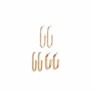 Gold Huggie Hoop Earring Set 3pc - Gold