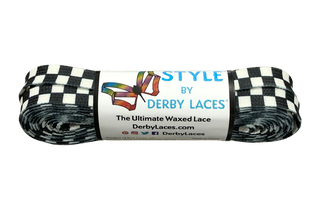 Derby Laces - Checkered Black And White - 45 Inch (114 Cm) Style Waxed Shoe And Skate Lace By Derby Laces