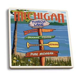 Lantern Press - Torch Lake - Michigan Pure Michigan Sign Destinations Coasters