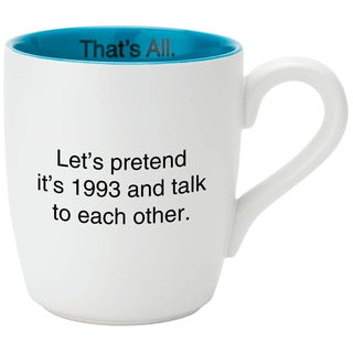 Let's Pretend It's 1993 Glossy Ceramic Mug in Teal and White by The Bullish Store