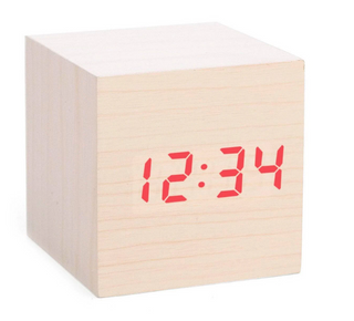 Kikkerland Wood Cube Alarm Clock