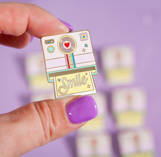 Quirky Pins: Rainbow Polaroid Camera Smile Enamel Pin