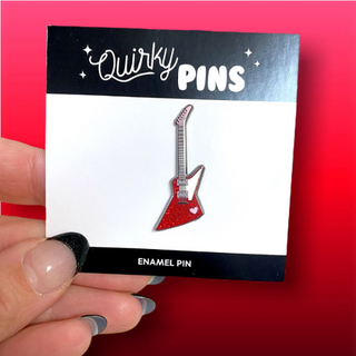 Quirky Pins: Glitter 80s Electric Guitar Enamel Pin