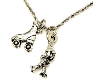 Chubby Chico Charms - ROLLER SKATING  ROLLER DERBY GIRL GNOME 20" Rope Necklace