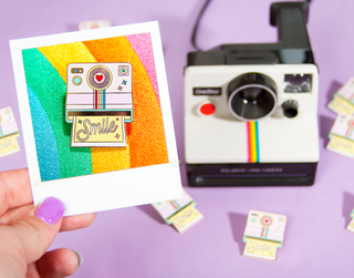 Quirky Pins: Rainbow Polaroid Camera Smile Enamel Pin